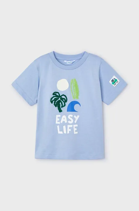 Mayoral t-shirt bawełniany dziecięcy kolor niebieski z nadrukiem