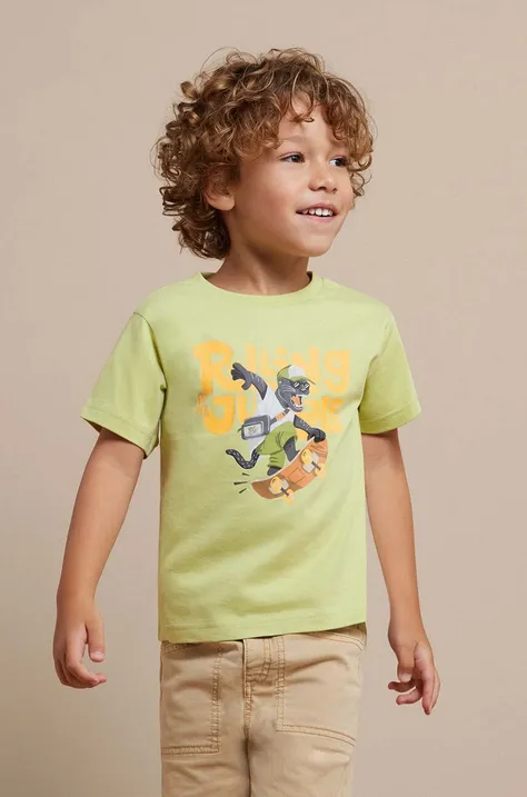 Дитяча бавовняна футболка Mayoral колір зелений з принтом