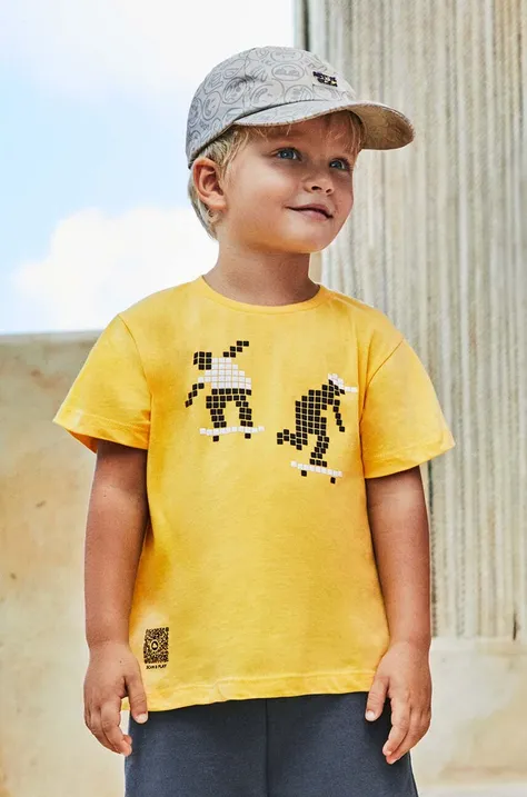 Mayoral gyerek pamut póló QR kód a játékhoz sárga, nyomott mintás