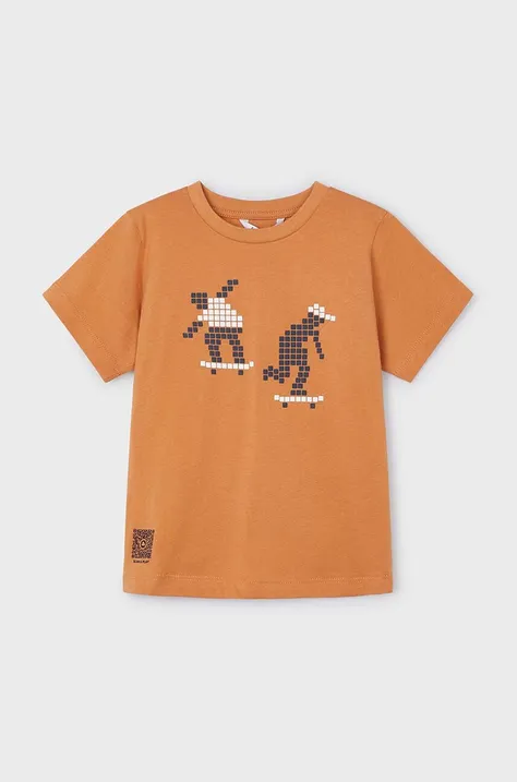 Детская хлопковая футболка Mayoral цвет оранжевый с принтом