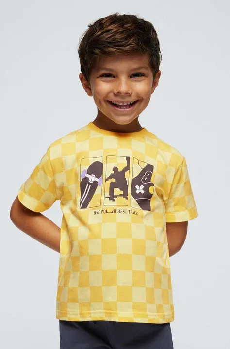 Детска памучна тениска Mayoral в жълто с принт