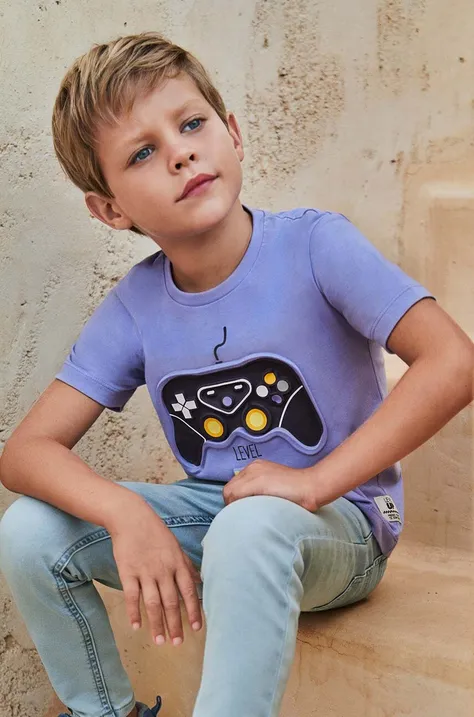 Detské bavlnené tričko Mayoral fialová farba, s potlačou