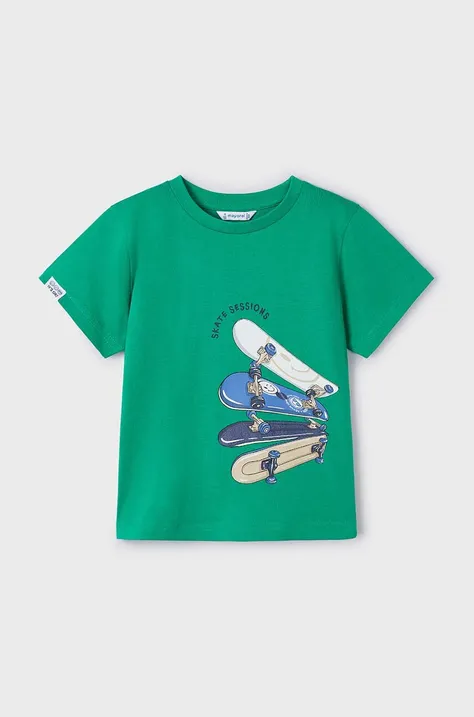 Дитяча бавовняна футболка Mayoral колір зелений з принтом