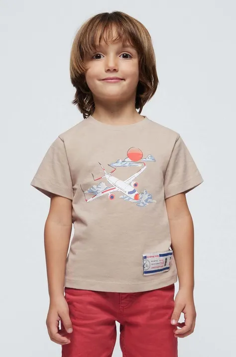 Dječja pamučna majica kratkih rukava Mayoral boja: bež, s tiskom