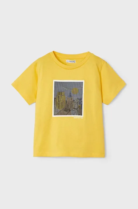 Detské bavlnené tričko Mayoral žltá farba, s nášivkou