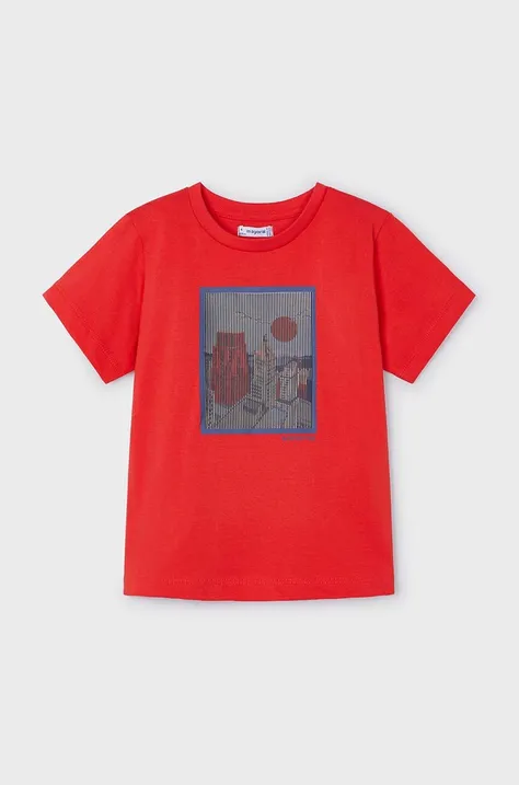 Dětské bavlněné tričko Mayoral červená barva, s aplikací