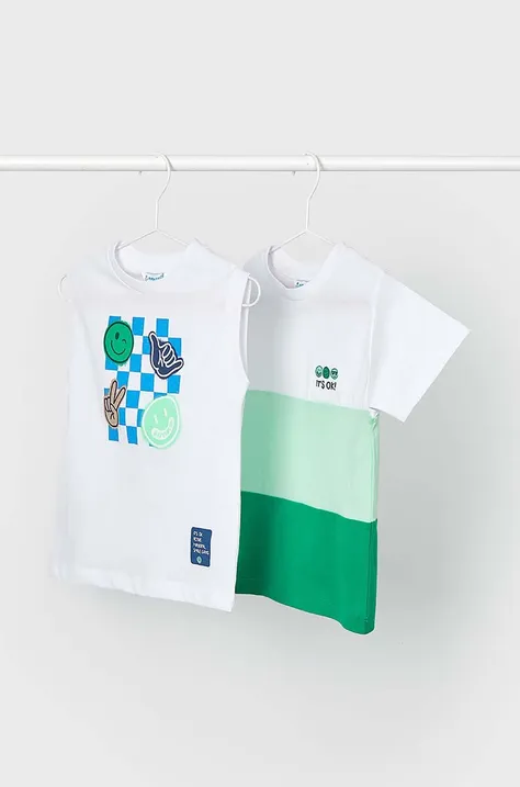 Παιδικό βαμβακερό μπλουζάκι Mayoral 2-pack χρώμα: άσπρο