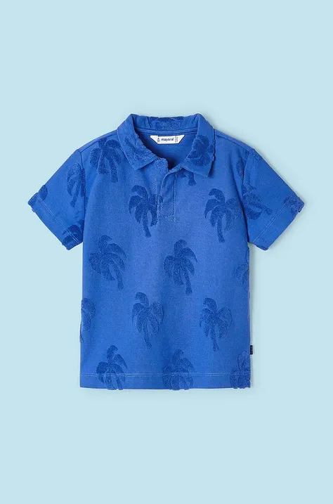 Детска тениска с яка Mayoral в синьо с апликация