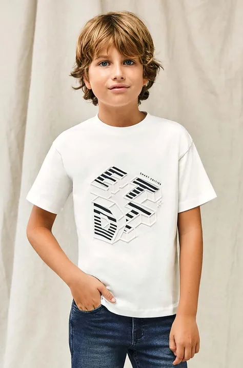 Παιδικό βαμβακερό μπλουζάκι Mayoral χρώμα: άσπρο με σχέδιο