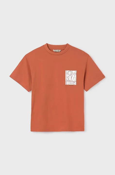 Детская хлопковая футболка Mayoral цвет оранжевый с принтом