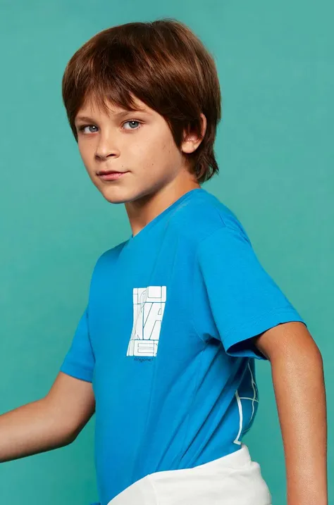 Детска памучна тениска Mayoral в синьо с принт