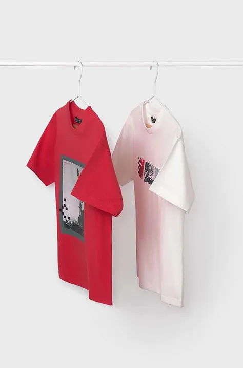 Dječja pamučna majica kratkih rukava Mayoral 2-pack boja: crvena, s tiskom