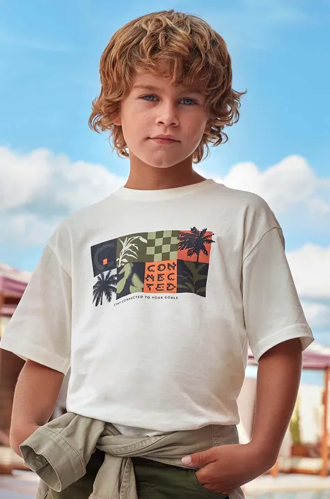 Παιδικό βαμβακερό μπλουζάκι Mayoral χρώμα: μπεζ