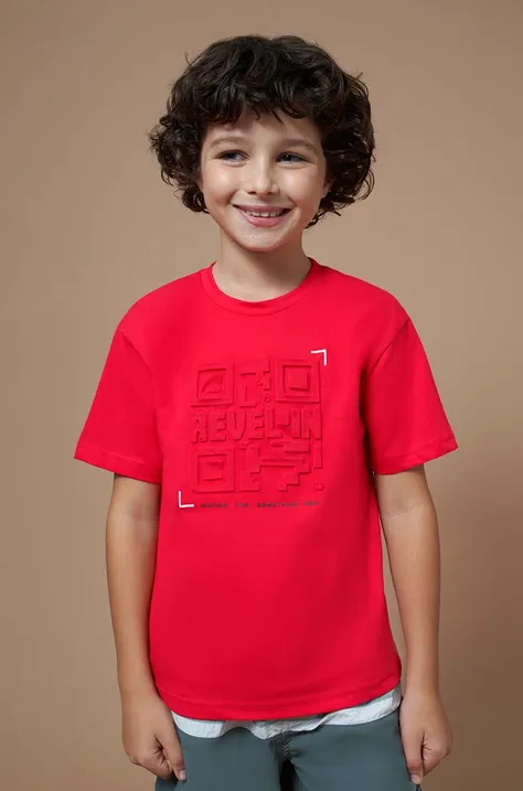 Детская хлопковая футболка Mayoral цвет красный с аппликацией