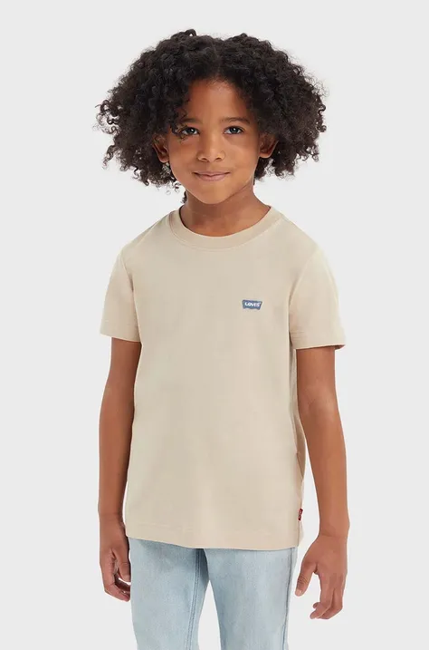 Детская хлопковая футболка Levi's цвет бежевый однотонный