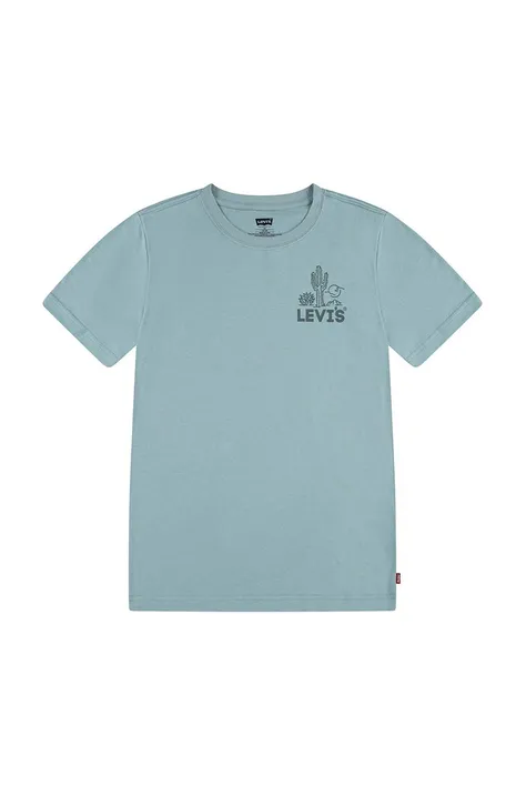 Dječja pamučna majica kratkih rukava Levi's boja: zelena, s tiskom