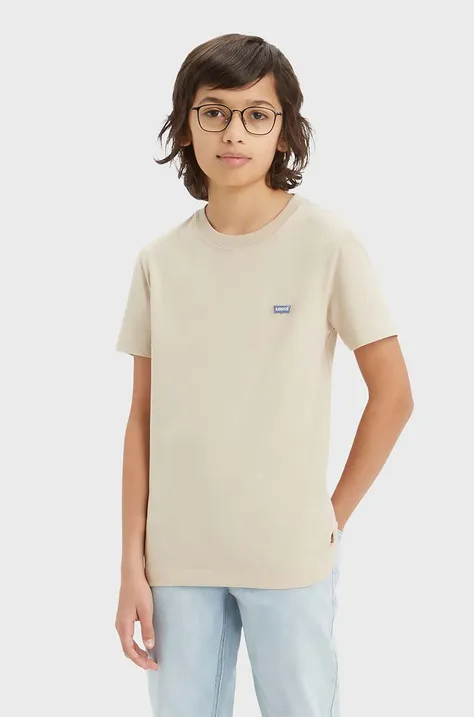 Дитяча бавовняна футболка Levi's колір бежевий однотонний