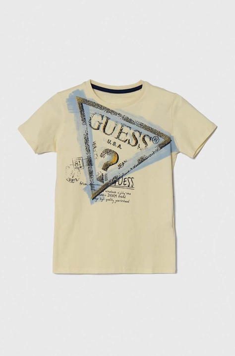 Guess t-shirt bawełniany dziecięcy kolor żółty z nadrukiem