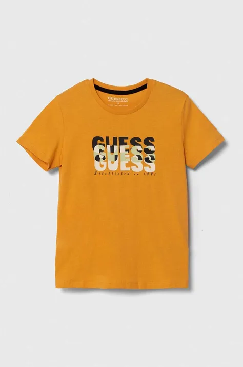 Guess tricou de bumbac pentru copii culoarea portocaliu, cu imprimeu