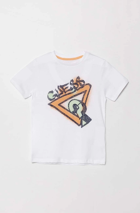 Guess tricou de bumbac pentru copii culoarea alb, cu imprimeu