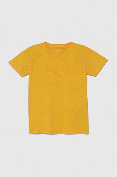 Guess tricou de bumbac pentru copii culoarea galben, cu imprimeu