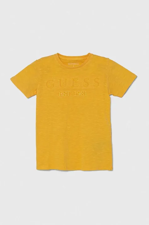 Guess gyerek pamut póló sárga, nyomott mintás