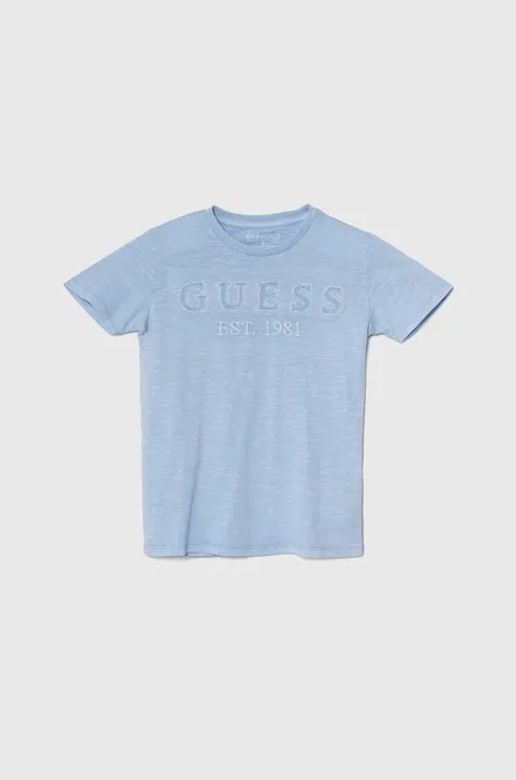 Детская хлопковая футболка Guess с аппликацией