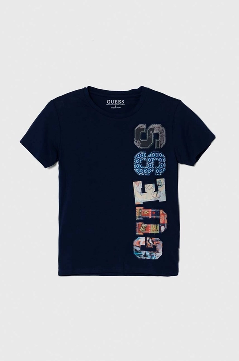 Guess tricou de bumbac pentru copii culoarea albastru marin, cu imprimeu