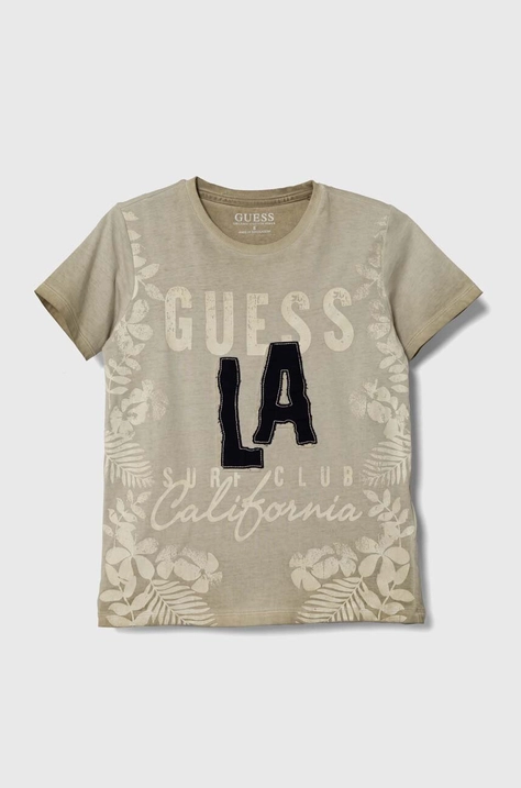 Guess tricou de bumbac pentru copii culoarea bej, cu imprimeu