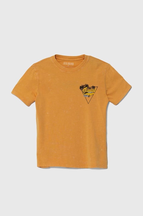 Guess t-shirt bawełniany dziecięcy kolor pomarańczowy z nadrukiem