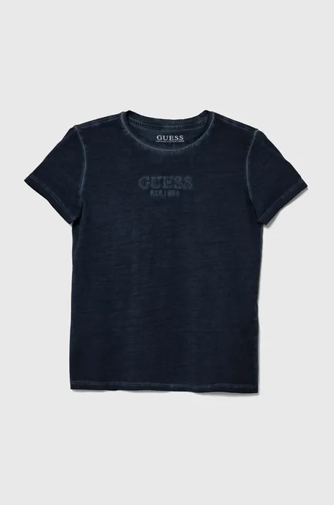 Παιδικό βαμβακερό μπλουζάκι Guess χρώμα: ναυτικό μπλε