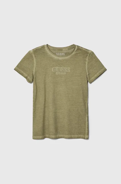 Guess t-shirt bawełniany dziecięcy kolor zielony z aplikacją