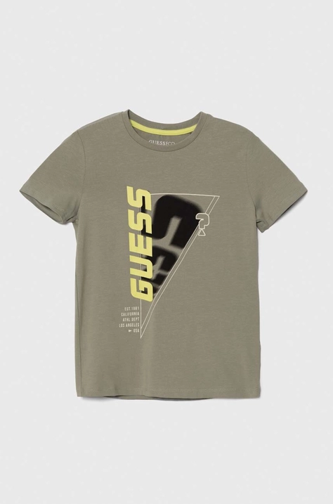 Guess t-shirt dziecięcy kolor zielony z nadrukiem