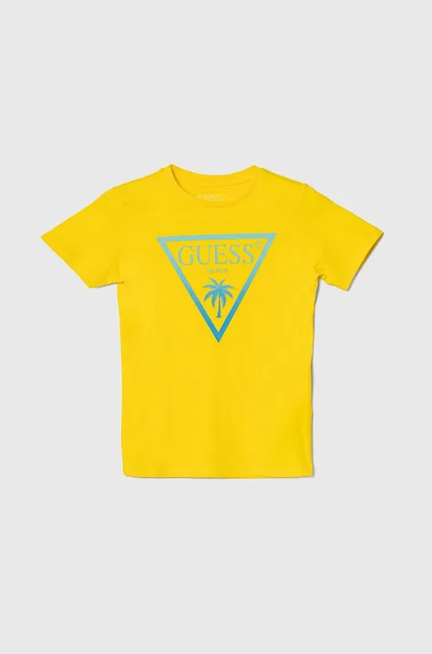 Dětské tričko Guess žlutá barva, s potiskem