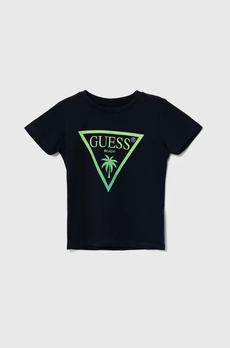 Dječja majica kratkih rukava Guess boja: tamno plava, s tiskom