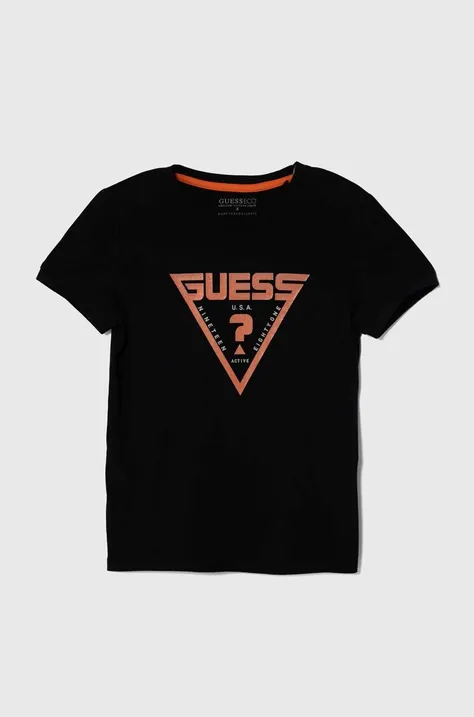 Detské tričko Guess čierna farba, s potlačou