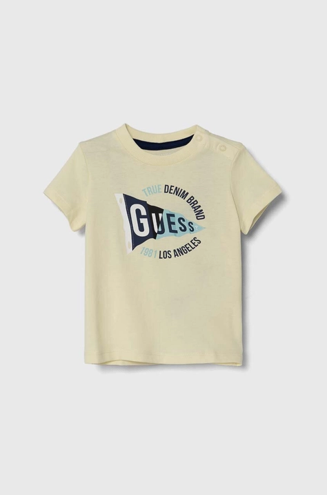 Guess tricou de bumbac pentru copii culoarea galben, cu imprimeu