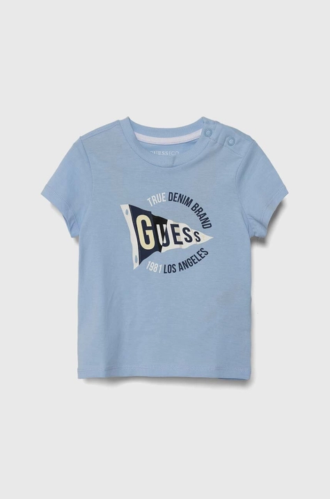 Guess t-shirt bawełniany dziecięcy kolor niebieski z nadrukiem