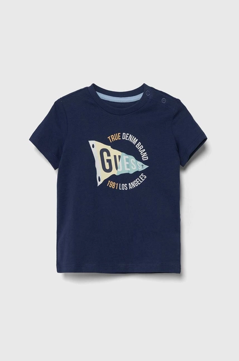 Guess tricou de bumbac pentru copii culoarea albastru marin, cu imprimeu