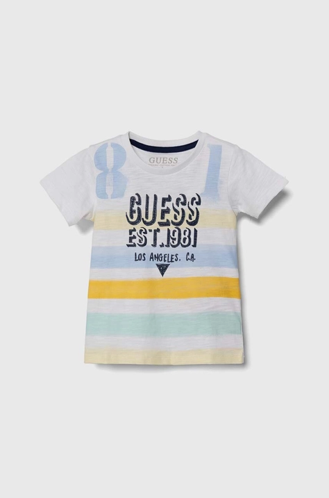 Παιδικό βαμβακερό μπλουζάκι Guess χρώμα: άσπρο