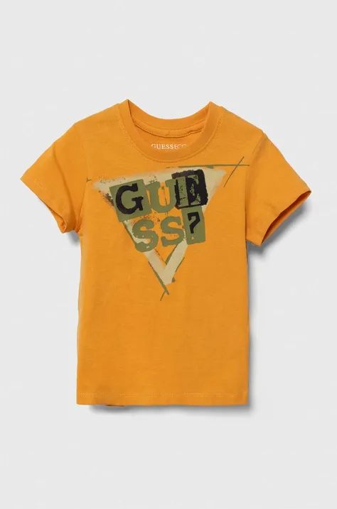 Dječja pamučna majica kratkih rukava Guess boja: narančasta, s tiskom