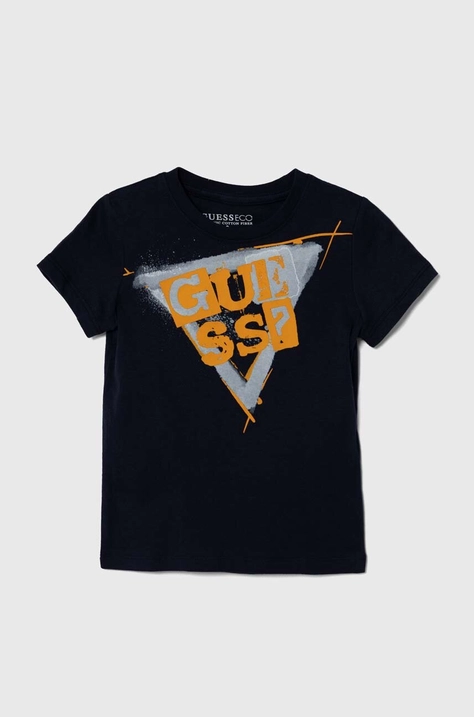 Guess tricou de bumbac pentru copii culoarea albastru marin, cu imprimeu