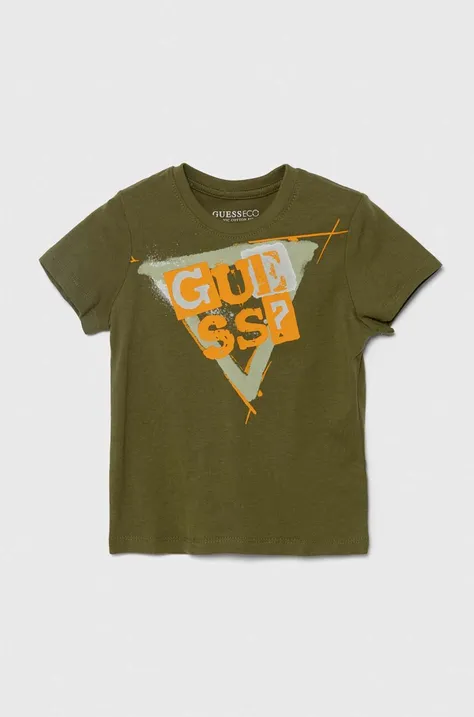 Παιδικό βαμβακερό μπλουζάκι Guess χρώμα: πράσινο