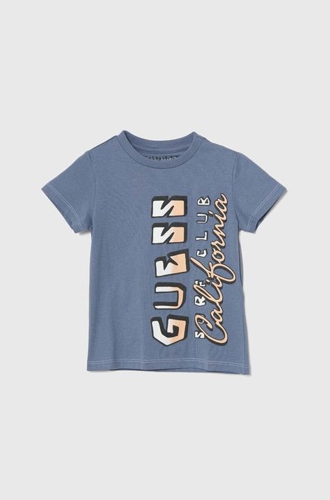 Guess t-shirt bawełniany dziecięcy kolor niebieski z nadrukiem