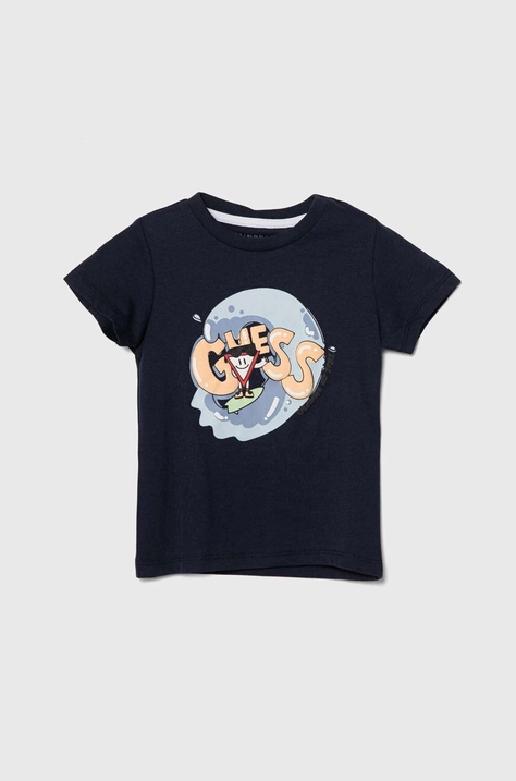 Guess tricou de bumbac pentru copii culoarea albastru marin, cu imprimeu