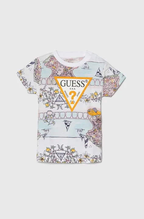 Детска памучна тениска Guess с десен