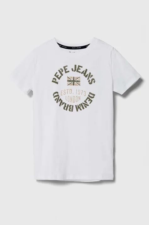 Pepe Jeans t-shirt bawełniany dziecięcy RONAL kolor biały z nadrukiem