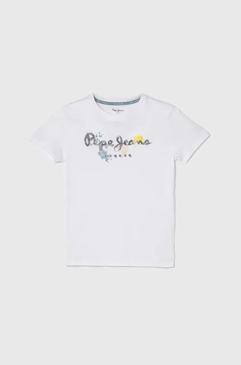 Otroška bombažna kratka majica Pepe Jeans REDELL bela barva