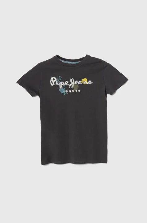 Детская хлопковая футболка Pepe Jeans REDELL цвет серый с принтом