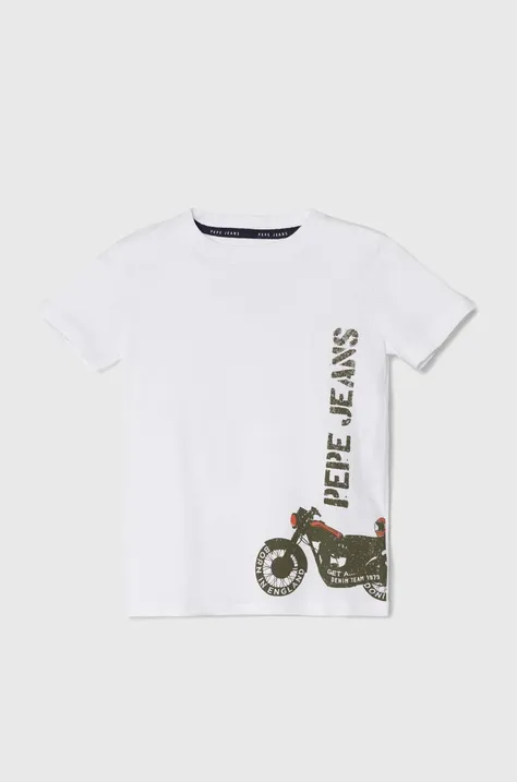 Детска памучна тениска Pepe Jeans ROBERT в бяло с принт